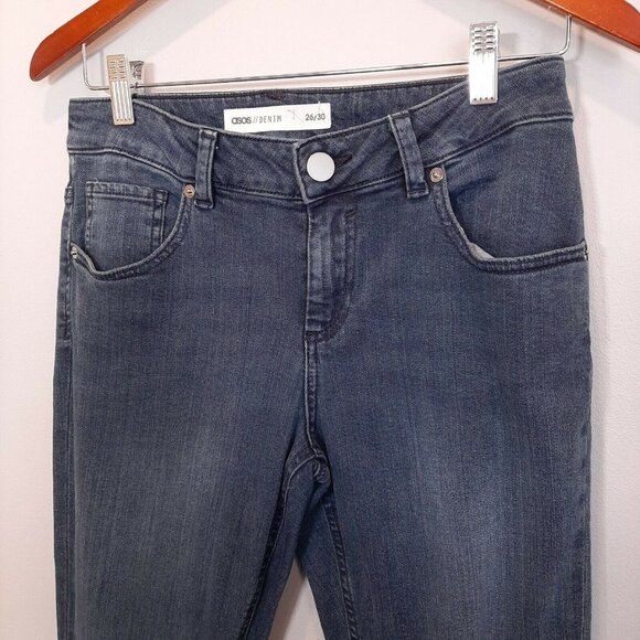 3/$20 Asos Skinny Jeans Ripped Knee Distressed Denim Womens Size 26 Blue - Picture 2 of 9